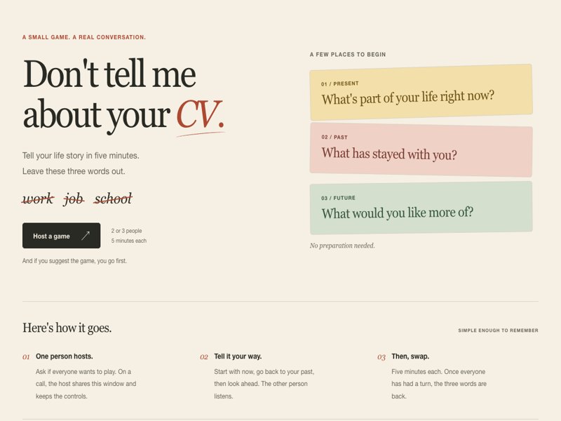 Life in 5 - a conversation game for two or three people